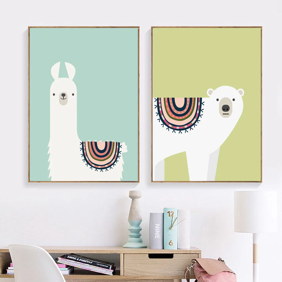 Kids-Baby-Room-Alpaca-Bear-Wall-Art-Canvas-Painting-Nordic-Posters-and-Prints-Pop-Art-Wall (2)