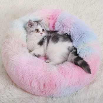 

Kennel Cat Puppy Sofa Bed Pet House Sleep Luxury Soft Plush Dog Bed Round Shape Sleeping Bag Winter Warm Beds Cushion Cat Bed