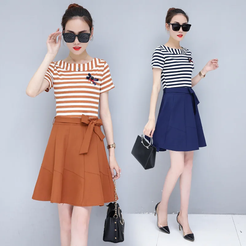 

2018 Summer Wear New Style Korean-style Short Sleeve First Love Gentle Wind Short Striped Dress Women's