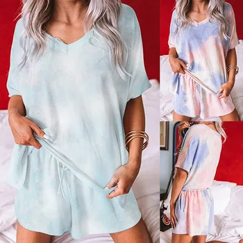 

Women Clothing Set Summer Tie Dye Short Sleeve Ladies Clothes Set Top Shirt Loose Shorts 2 Piece Set Outfits Tracksuits D30