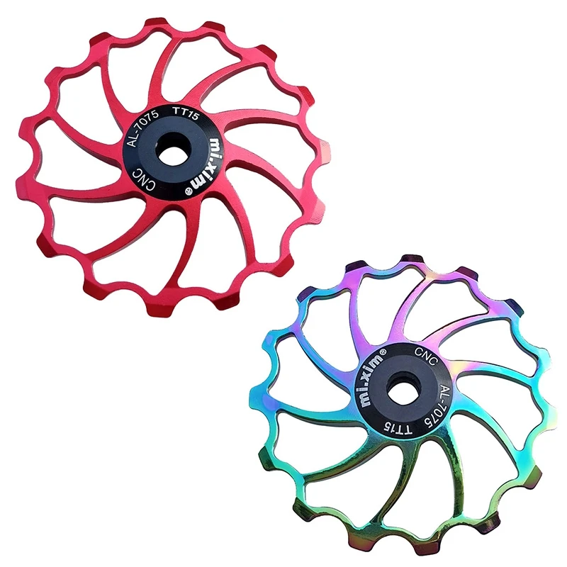 Mi.Xim 2 Pezzi Puleggia Bici 15T Alu Mi Num Jockey Ruota Guida Bici Rullo Per Mtb Bici Da Strada Bici Pieghevole, Rossa E Colorata