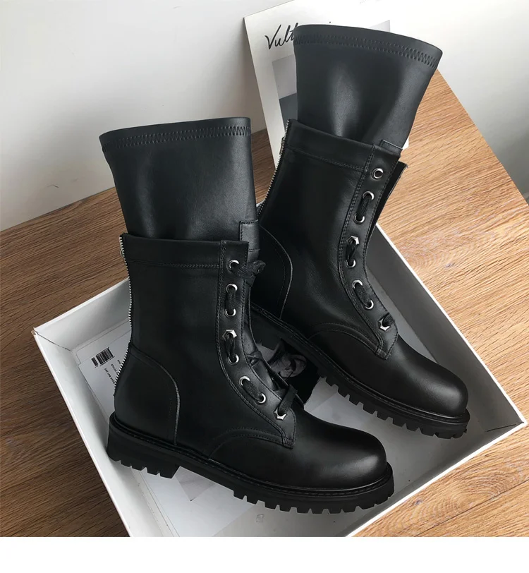

Short Booties Lace Up Decor Botas Feminina Back Zipper Women Sock Boots Low Heels Star Runway Hot Party Chaussure Femme