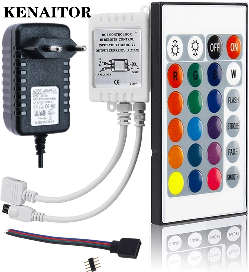 Rgb Led Strip Light Telecomando 24 Tasti Ir Remote Dimmer Dc 12V 2A Led Power Per 12V 5050 3528 Rgb Led Rope Lights