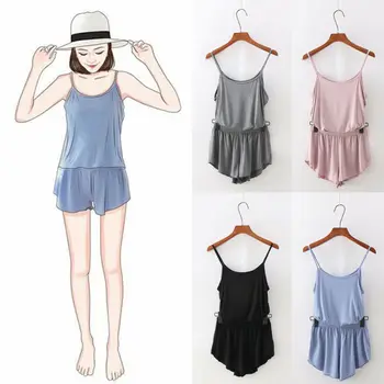 

Summer 2pcs Women Sleepwear Nightwear Camisole + Shorts Suit Home Solid Color Pajama Sets