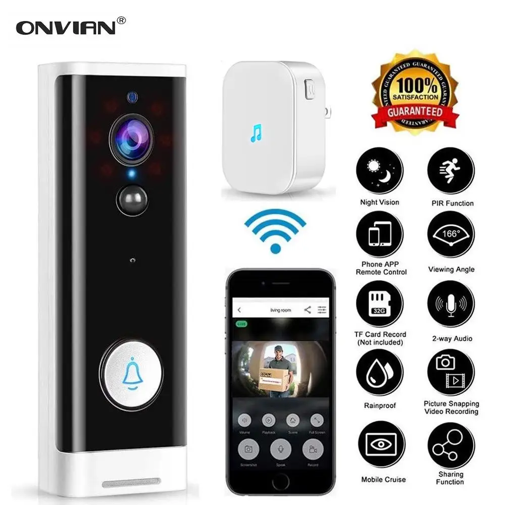Видеозвонок onbian 1080P HD Wi Fi с датчиком движения|Дверной звонок| |