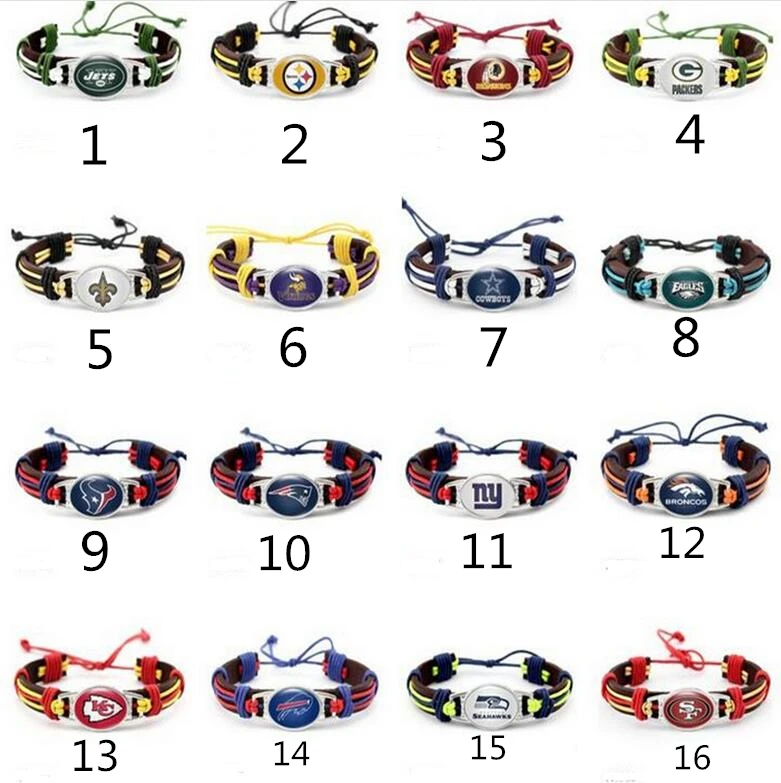 

Handmade Customized Leather Bracelet Football Sports Team Genuine Leather Bracelets & Bangles For Man Woman