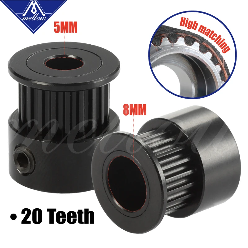 Mellow 3D Printer Parts Accessory GT2 20Teeth 20 Teeth Bore 5mm/8mm Timing Alumium Pulley for WanHao GT2-6mm Open Timing Belt