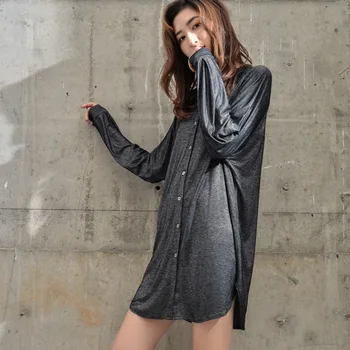 

Spring Summer Womens Sleepwear Sexy Cotton Sleepshirt Women Long Sleeve Ladies Nightgowns Nightshirt Loose Sleeping Night Dress