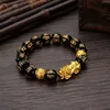 Buddhism Feng Shui Obsidian Stone Beads Bracelet Men Women Unisex Brave Troops Wristband Gold Black Pixiu Wealth Lucky Bracelets ► Photo 1/6