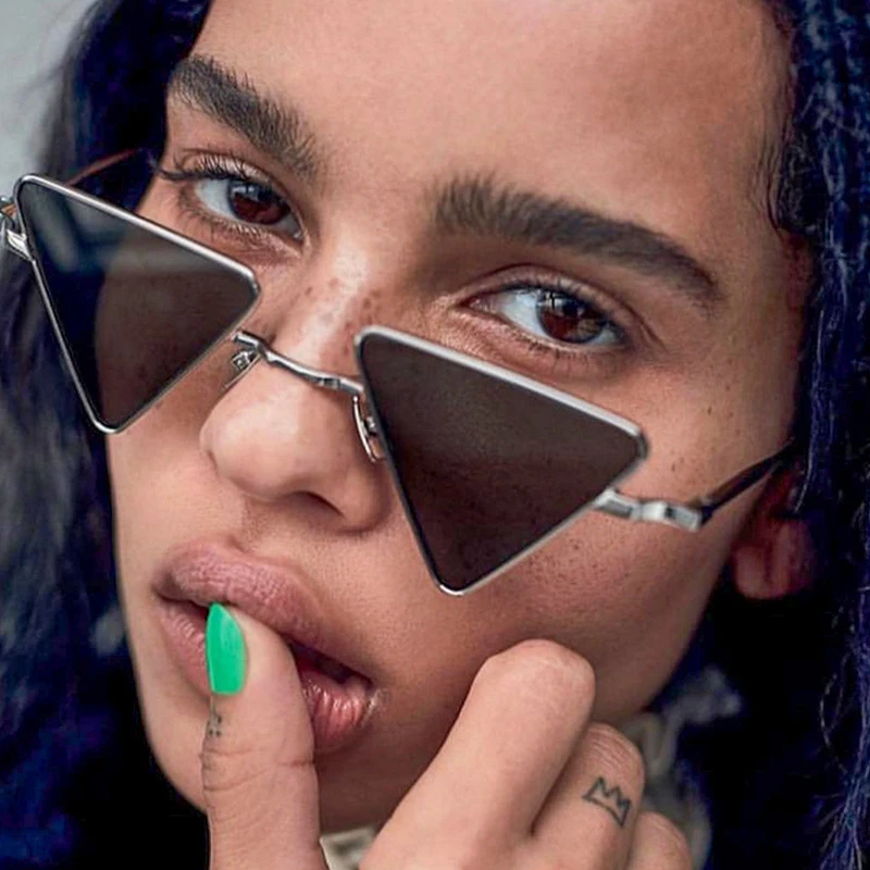 

QPeClou Vintage Metal Unique Triangle Sunglasses Women Men Retro Small Colorful Lens Sun Glasses Female Fashion Brand Eyeglasses