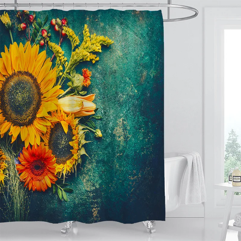 Sunflower Decor Butterflies In Sunflowers Bathroom Fabric Shower Curtain 71Inch 