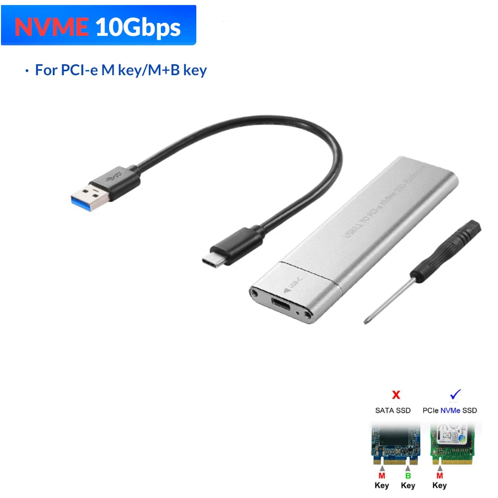 hard drive disk enclosure USB 3.1 to M.2 NVME PCIe SSD Enclosure, NVME M-Key to Type C Adapter Case For nvme SSD, USB3.1 to M.2 NGFF SATA SSD case box 2.5 hdd enclosure HDD Box Enclosures