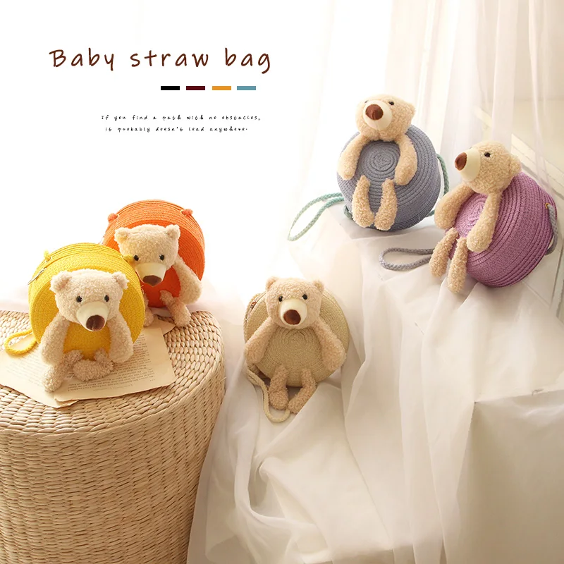 

Cute Boys Girls Cartoon Crossbody Bags Diagonal Small Shoulder Bags Girls Princess Coin Purses Baby Cute Bear Mini Straw Bag