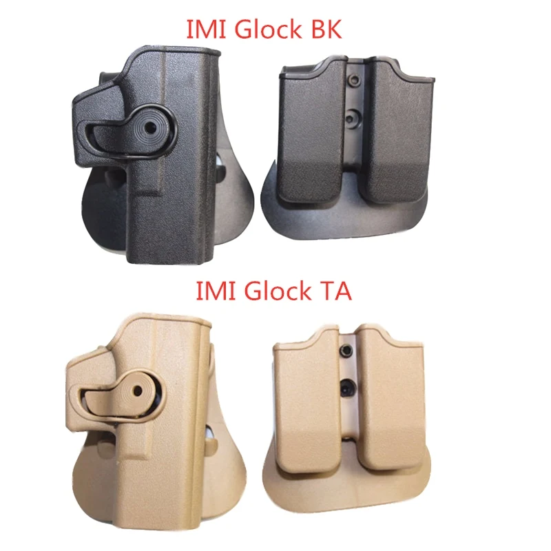 Tactical Combat Gun Holster for Glock 17 19 22 23 31 32 Airsoft Pistol Belt IMI Holster with Double Magazine Pouch for Hunting