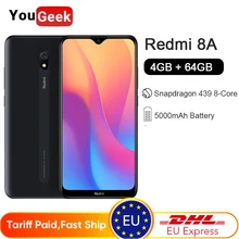 Глобальная прошивка Xiaomi Redmi 8A 8 4 Гб 64 Гб мобильный телефон Snapdragon 439 Octa Core 6,22 дюйма, разрешение Full Экран 5000 мА/ч, Батарея 12MP Камера