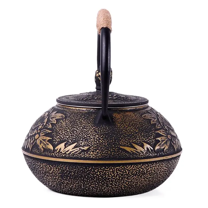 AFBC Uncoated teapot iron teapot iron pot, peony big iron pot 900 ml