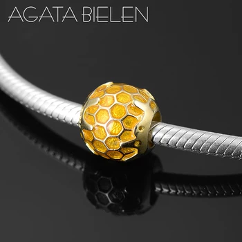 

Hot 925 Sterling Silver DIY like golden honeycomb round Enamel Beads Fit Original Pandora Charm Bracelet Jewelry making