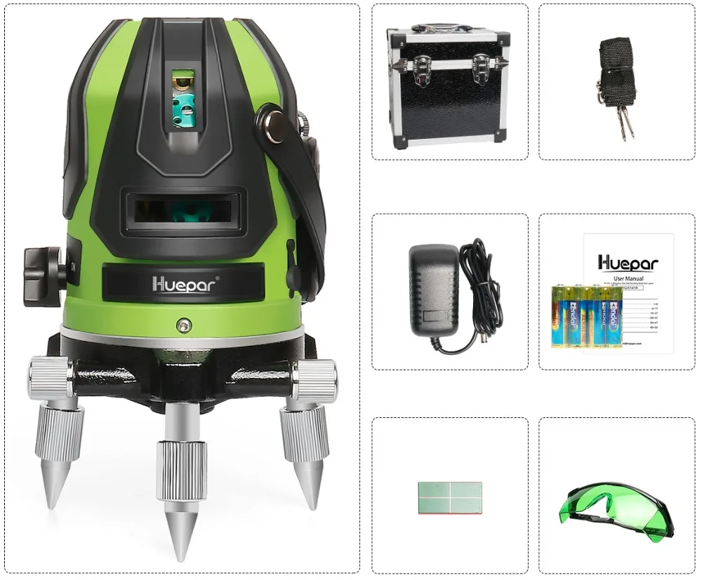 Huepar Multiline Laser Level Green Beam Selfleveling Four Vertical And One Horizontal Lines