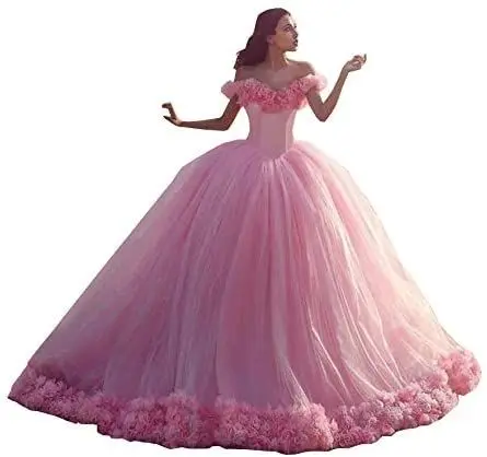 Quinceanera Dress Pink Ball Gown 3D Flowers Princess Corset Tulle Sparkles Sweet 16 Dresses Vestido De Debutante AS PIC