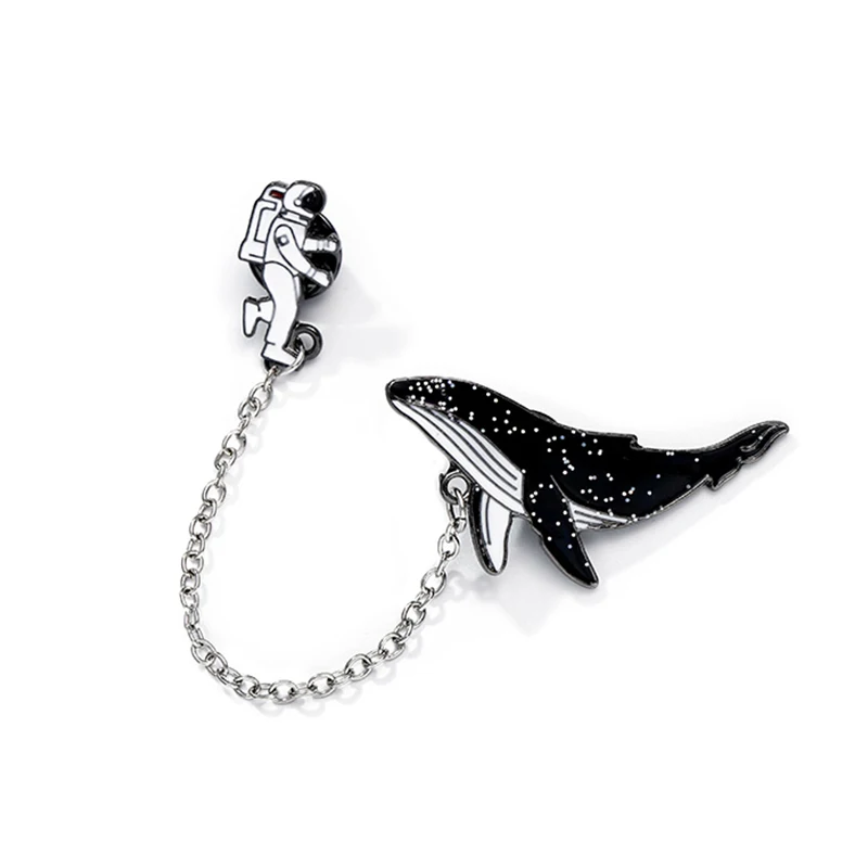 Enamel Pins Cartoon Brooch Pin Brooches Clothing Brooch Enamel Brooches Art Brooches Universe Travel Astronaut and Whales Enamel Pin Cartoon Fish Brooch Out Space Label Pins Denim Jackets Brooches Badge Jewelry