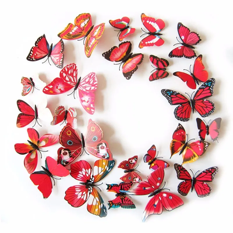 12Pcs/lot 3D PVC Butterfly Decoration Magnet Butterflies on the wall DIY Wall Paper for Kids Room Party Decor