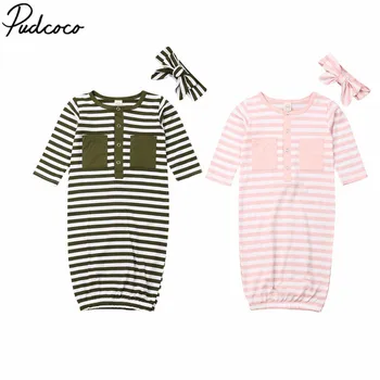 

2019 Baby Sleeping Bags 2Pcs Stripe Swaddle Wrap Blanket Newborn Baby Boy Girls Cotton Sleeping Bag Sleepwear+Headband Set