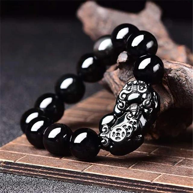 Buy PAIXON Feng Shui Black Obsidian Pixiu|Om mani Bracelet Wealth Good Luck  Dragon with Gold Plated Pi Xiu/Pi Yao Attract Luck and Wealth 10mm beads  size at Amazon.in