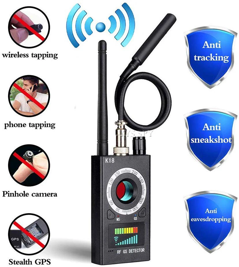 K18 Anti Spy RF Signal Scanner Candid Cam Hidden Camera Detector Magnetic GPS Tracker Wireless Audio GSM Bug Finder with Bag