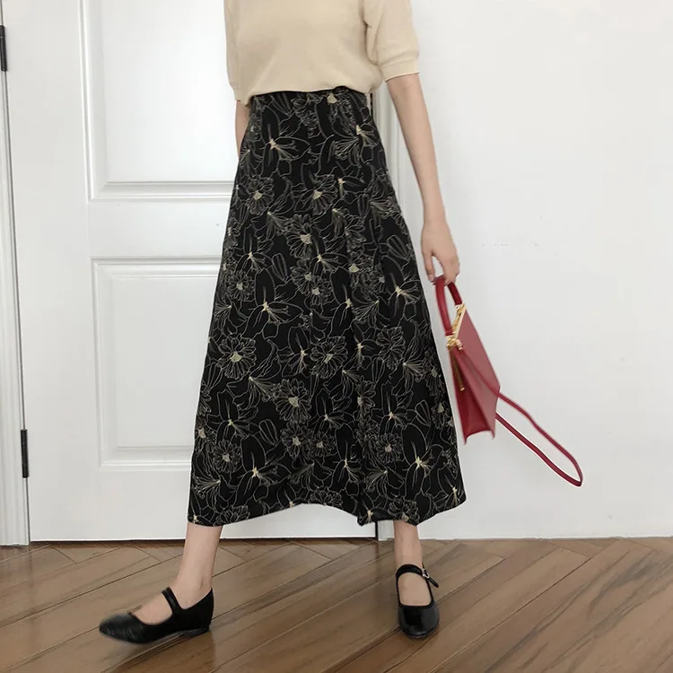 

South Korea Dongdaemun New Style WOMEN'S Dress Simple Fashion High-waisted A- line Skirt Midi-skirt Elastic Waist Have Lining Sk