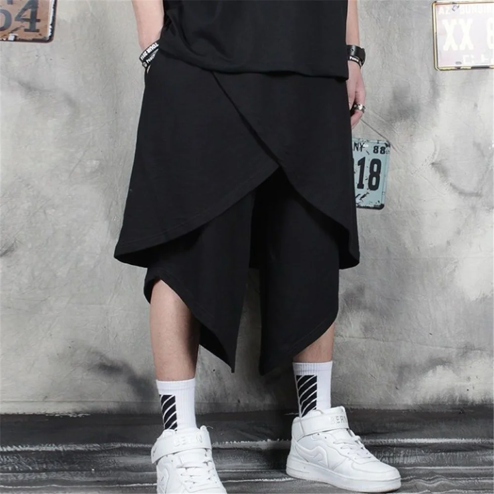 Description Picture 6 of itemFake Two Pieces Trousers Of Irregular Culottes Harem Cropped Pants Men  Hip-Hop Shorts Male Hair Stylist Personality 26-42