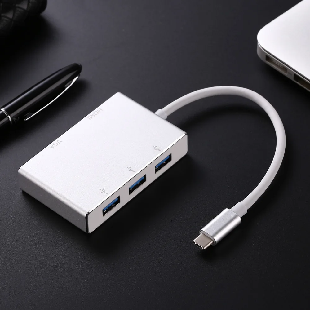 Многофункциональный 5 в 1 USB3.1 type-C концентратор для VGA HDMI USB3.0 адаптер видео конвертер абсолютно и высококачественный