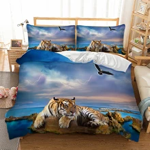 Комплект для кровати с принтом «Тигр», 3D принт, пододеяльник с наволочкой, Синий вид природы океана, постельное белье, двойной полный королева, размер King, постельное белье, 3 шт