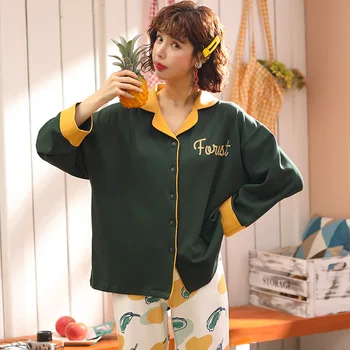 

Sets Spring Summer Long Sleeve Thin Print Cute Sleepwear Big Girl Pijamas Mujer Leisure Plus size Paja 2020 Pyjama Women Pajamas