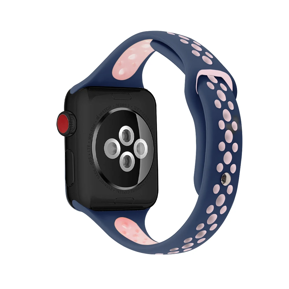Тонкий ремешок для Apple Watch 5 ремешок 40 мм 44 мм iWatch ремешок 38 мм 42 мм дышащий спортивный силиконовый браслет Apple watch 4 3 21 38 40 44