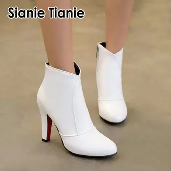 

Sianie Tianie 2020 winter autumn white red black womens boots thin high heels stilettos booties pumps woman ankle boots size 45