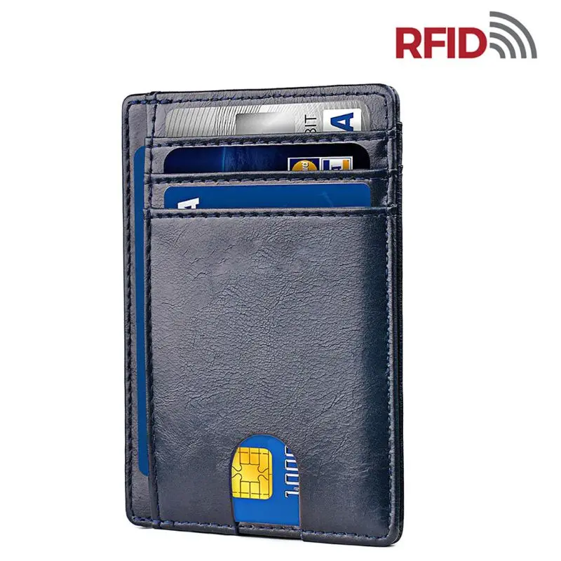 Тонкий RFID Блокировка кожаный бумажник минималистский кредитный кошелек для