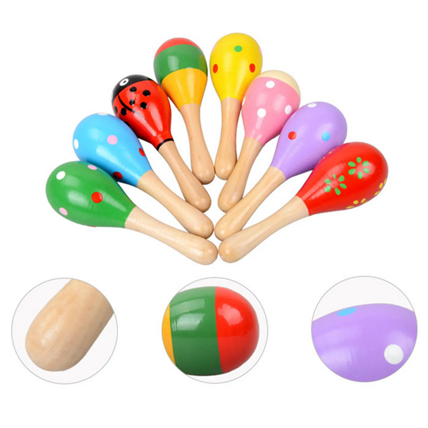 6 шт. Милая красочная деревянная ручная трамбовка maracas maraca ручная погремушка игрушки-шейкеры ребенок звук музыкальная Игрушки для раннего обучения
