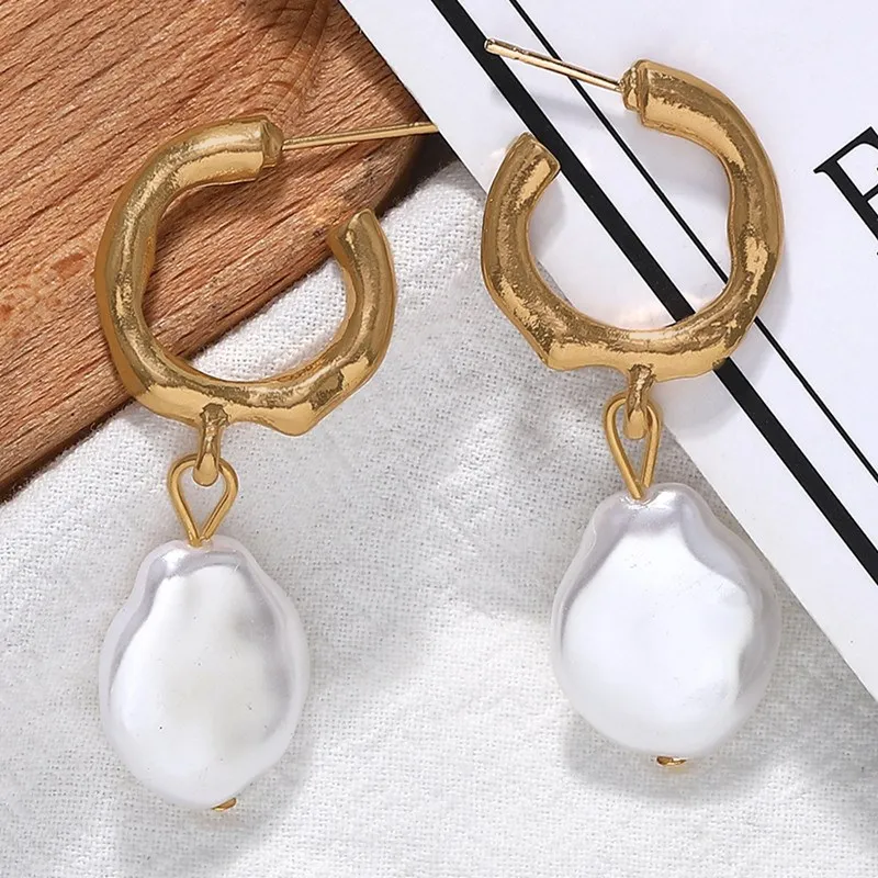 2019 New Design Irregular Simulated Pearl Gold Color Drop Earrings ...