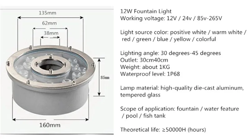 RGB Led fountain light 6w 12w 18w Swimming Pool Light Free AC/DC 12V 24V Underwater Lights Fountains Waterproof Ip68 Landscape
