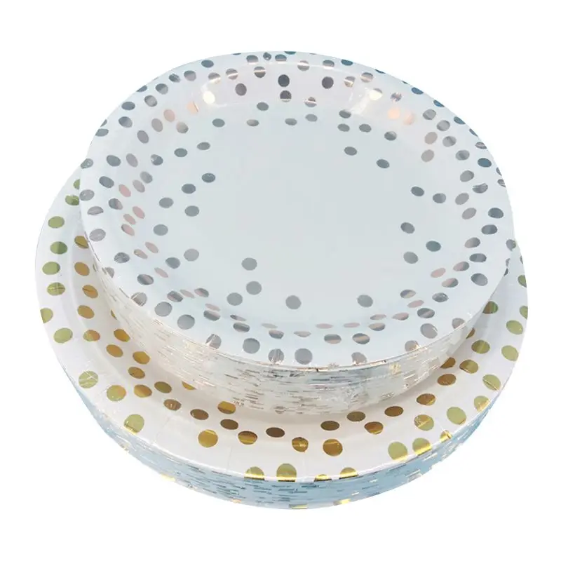

Gold Dot Disposable Cups Paper Plates Napkins Set 200 PCS Service for 50 Guest Holiday Christmas party D08D