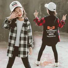 Girls School Blouses Autumn Spring 2020 Children Hoodies Plaid Shirt Long Sleeve Letter Print Tops for Toddler Baby Kids Clothes