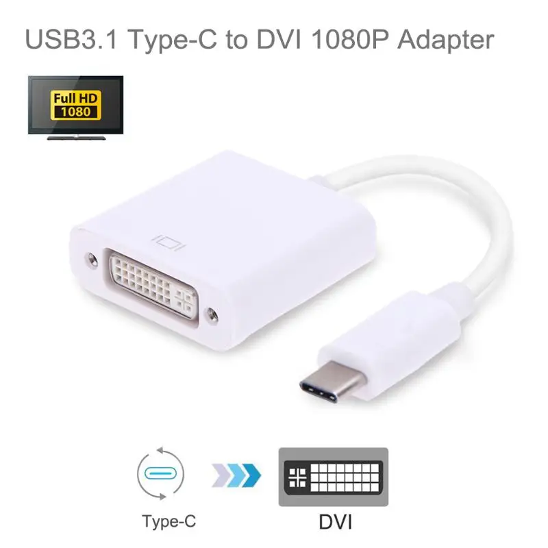 Тип C USB 3,1 папа к DVI 1080P Портативный Расширенный кабель адаптера питания