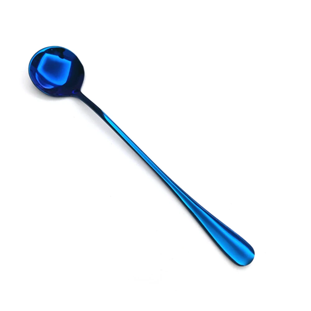 Ложка для перемешивания из нержавеющей стали, ложка с длинной ручкой, столовые приборы для чая, кофе, питьевые инструменты, кухонная посуда, гаджет, принадлежности - Цвет: blue