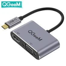 QGeeM USB C HDMI Adaptador VGA para Xiaomi Notebook Laptops Tablets Macbook Pro Air Thunderbolt 3 para Samsung Galaxy S10 / S9 Huawei Mate 20 / P30 Pro Tipo C para HDMI Cabo Conversor 4K USB Tipo C VGA Divisor Hub Dock