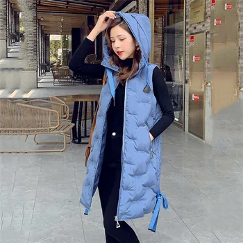 

Women Cotton Vest Mid Long Embroidery Thick Waistcoat 2019 Winter New Loose Casual Sleeveless Coat Large Size Hooded Vest XIN053
