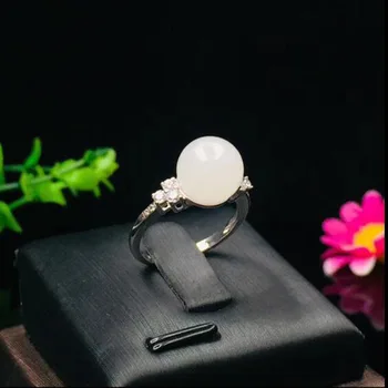 

Natural Hetian White Jade Inaly Zircon Ring With Gemstone 925 Silver Engagement Ring Trendy Charm Women Jade Fine Jewelry