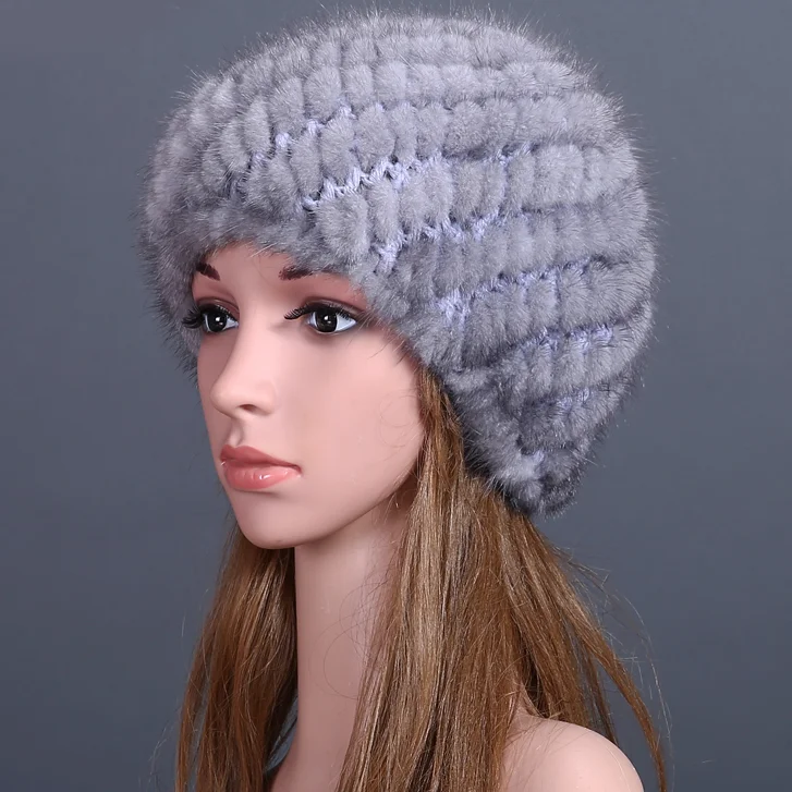 color 1 blue Женщины Норки Вязаные Шапки Роскошный Осень Подлинный Реальный Форма Ананас Полосатый Леди Теплые Шапки Шапочки Головные Уборы Женский Зимняя Шапка шапка женская шапка для девочки шапка зима шапка зимняя женская - Цвет: color 1 blue