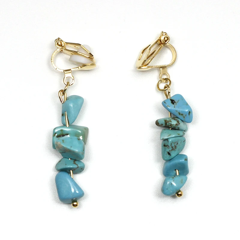 Green Stone Clip On Earrings Without Piercing Natural Stones No Ear Hole Earrings Simple Style Earring Jewelry CE378