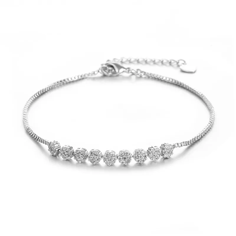 ZSLBS Fashion Adjustable Bracelets For Women Cubic Zirconia Crystal Silver Bracelet Simple Charm