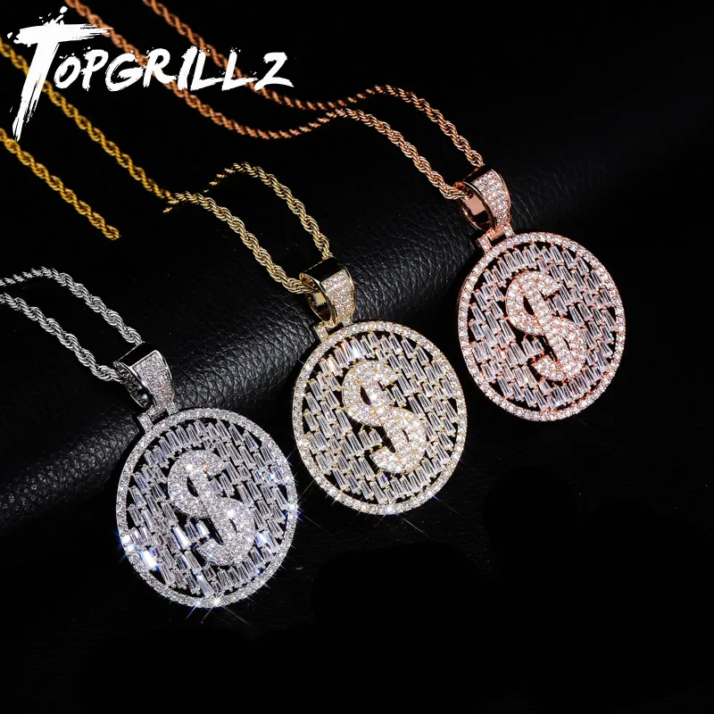 TOPGRILLZ Новый ледяной круглый американский доллар ожерелье и кулон с 4 мм цепочкой